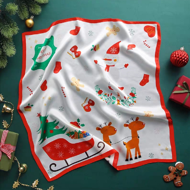 Petit foulard carré en soie 100 % personnalisé pour enfants, style de Noël