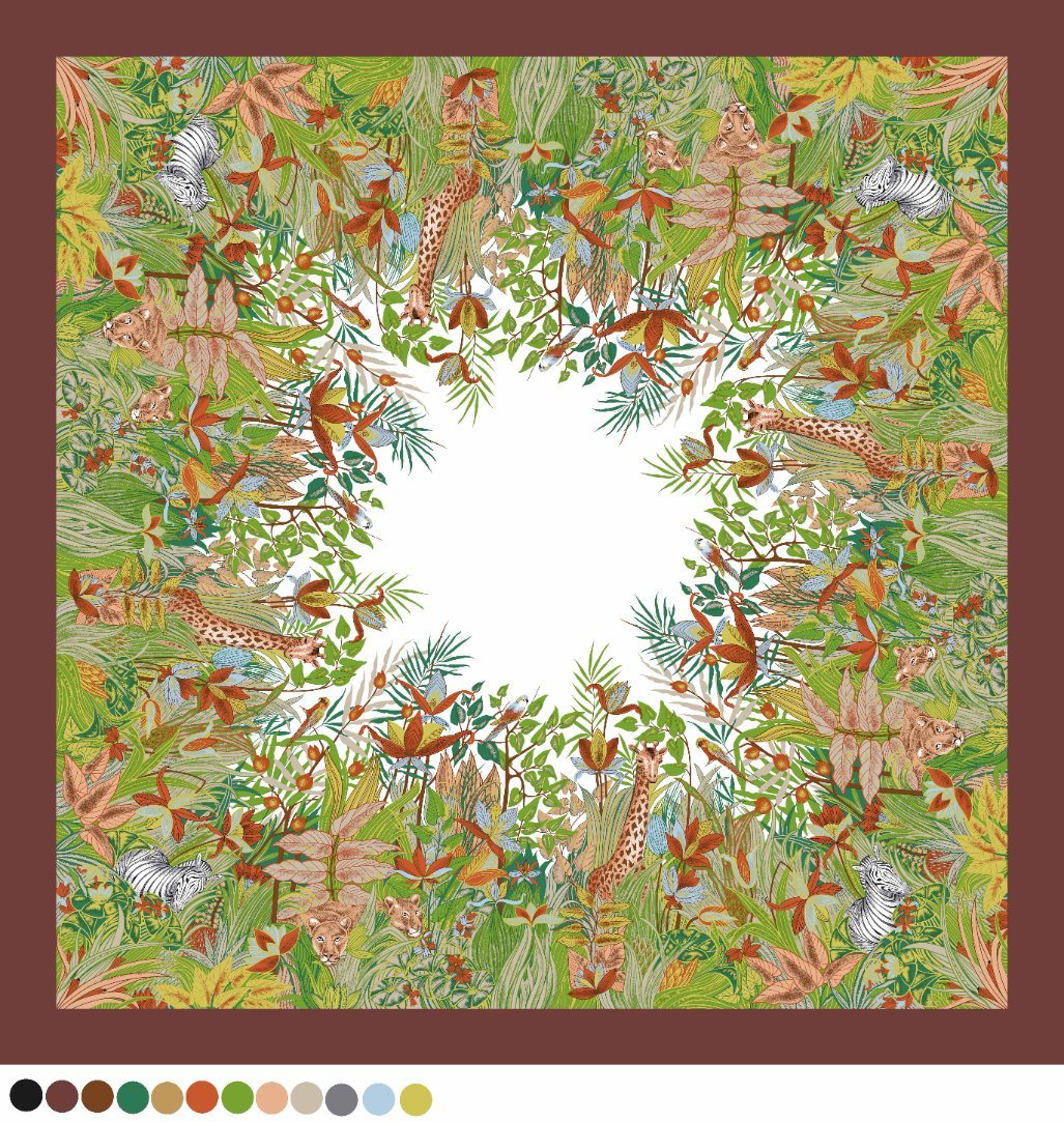 Animal Floral pour foulard en soie imprimé numérique double face