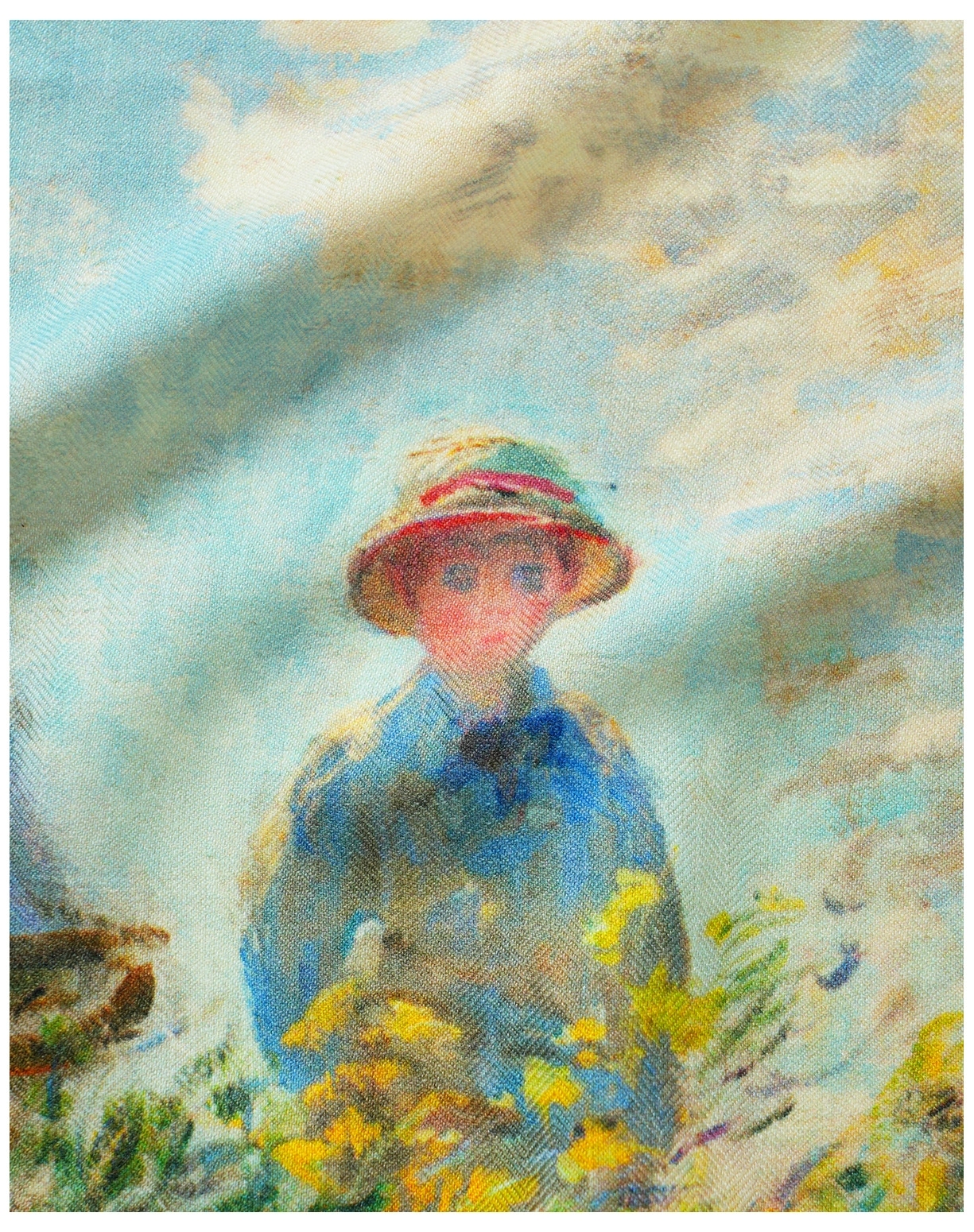 Écharpe en mélange de soie et de laine de style peinture à l'huile Monet personnalisée pour dame